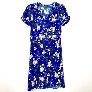 Kookaï Floral Short Sleeve Dress 34 Blue & White